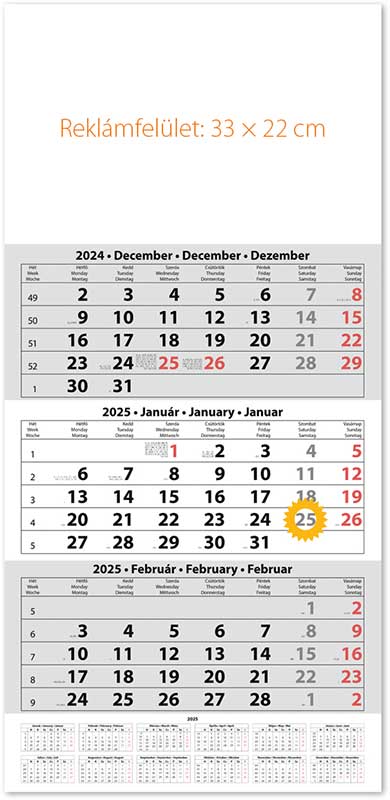 Speditőr naptár egy tömbös három hónapos